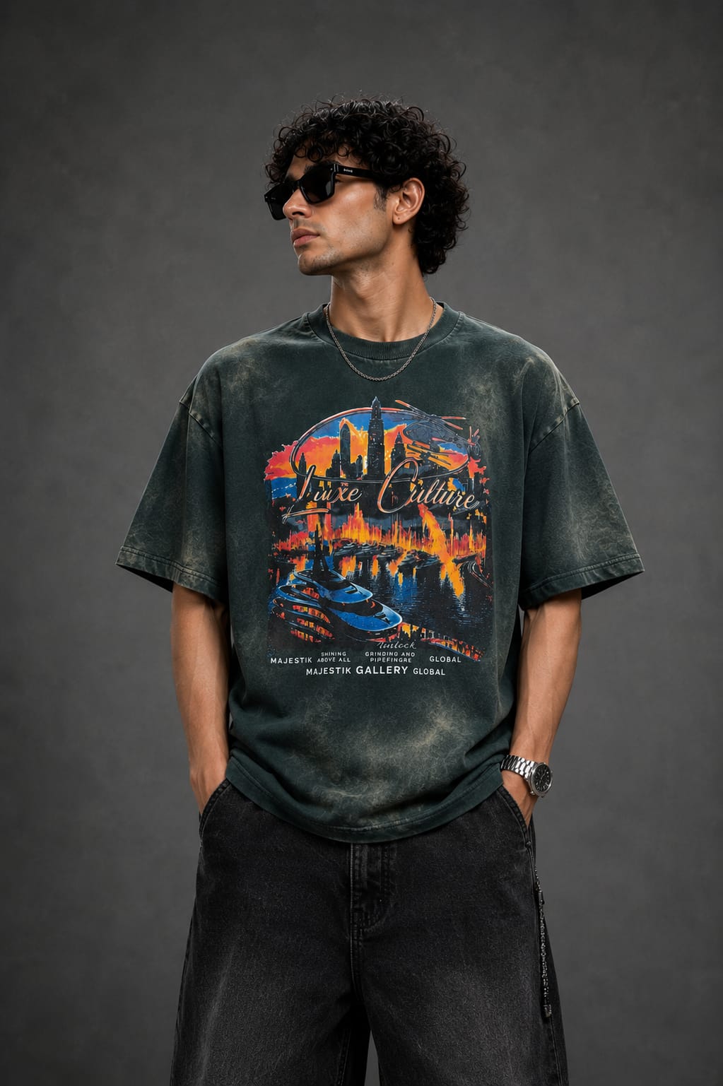 Majestic Gallery Bio Wash Oversized T-Shirt – Green