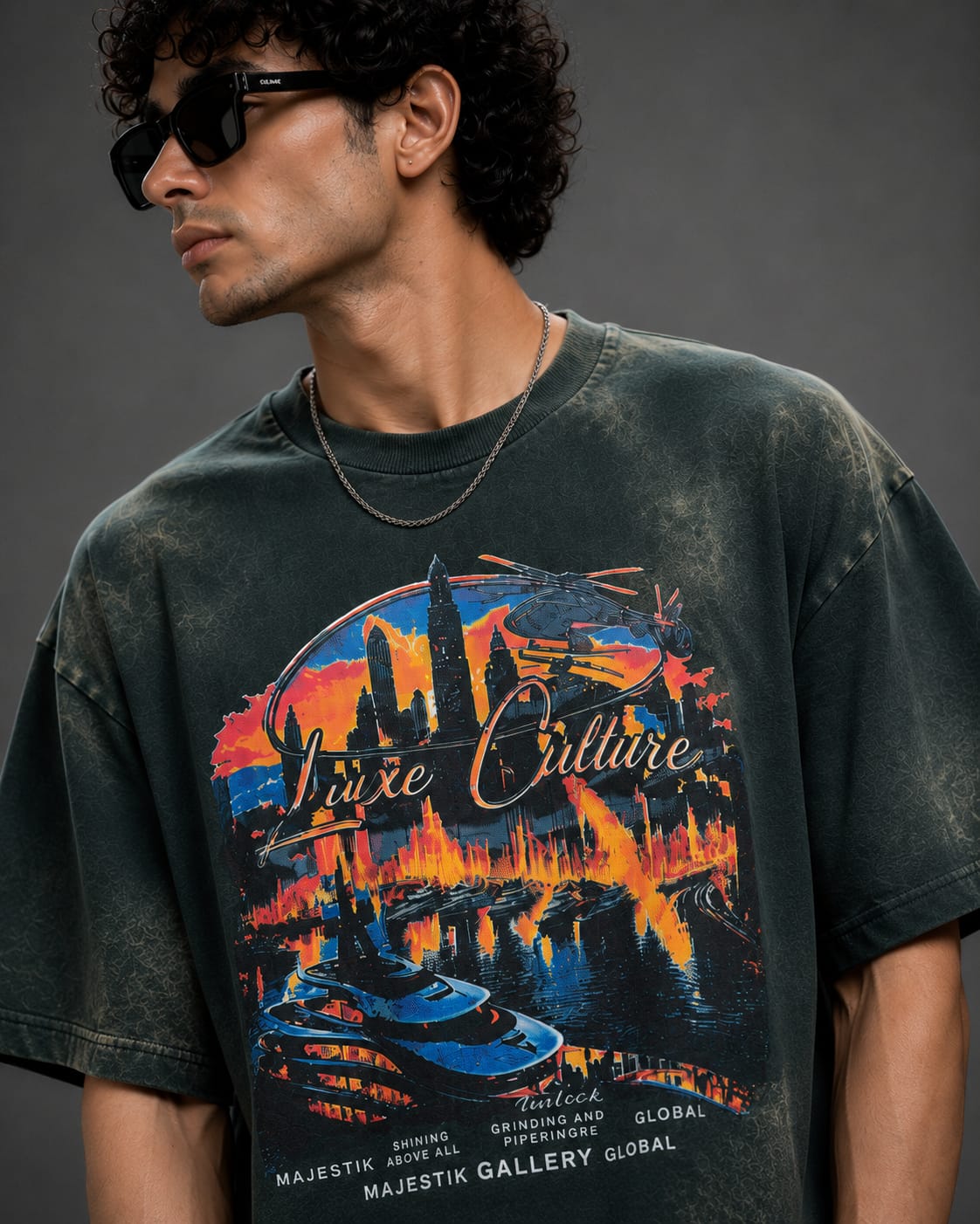 Majestic Gallery Bio Wash Oversized T-Shirt – Green