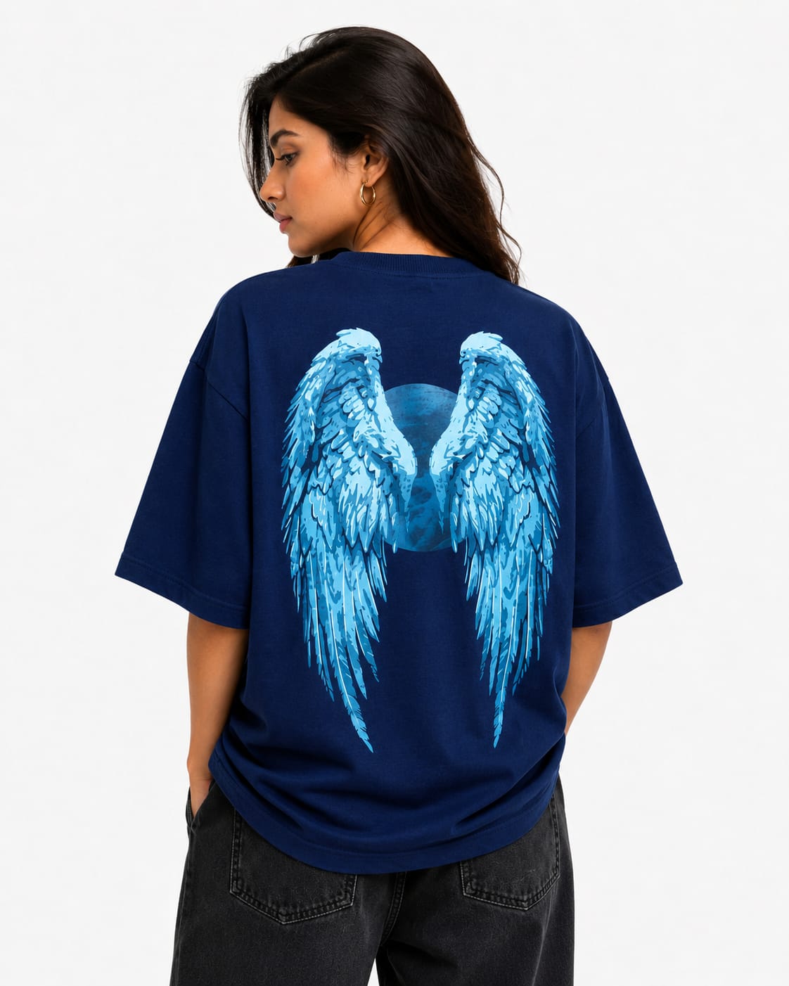 Celestial Wings Oversized T-Shirt – Navy Blue