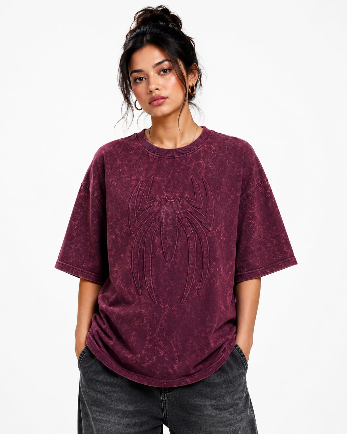 Spider Core Oversized T-Shirt – Maroon